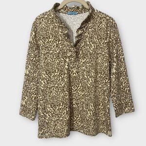 J.‎ McLaughlin Catalina Cloth Blouse Top Women's Medium M Brown Tan Ruffle Shirt